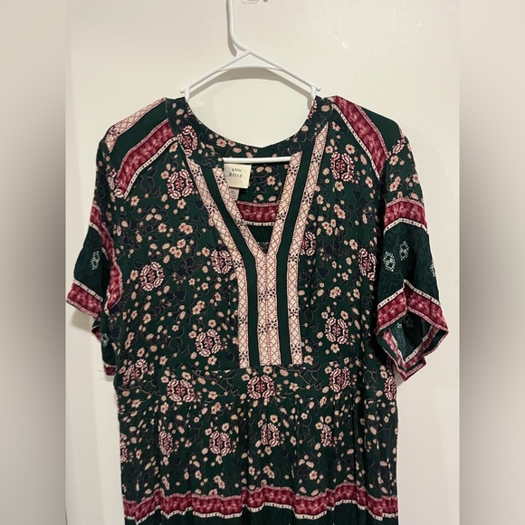 Knox Rose Dress Womens Medium Green Floral Maxi Short Sleeve V-Neck Smocked Boho - Picture 4 of 7